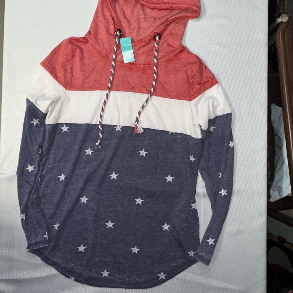 Maurices Red, White, and Blue Long Sleeve Hooded Tee